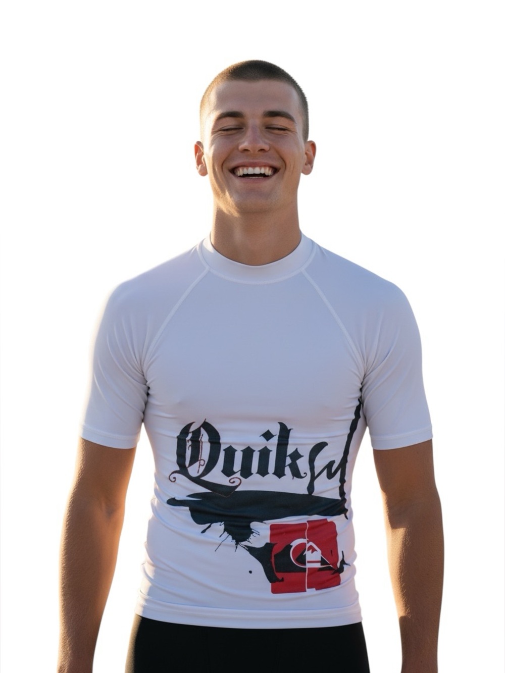 Quiksilver Men's White UPF 50 Short Sleeve Rash Guard Small
